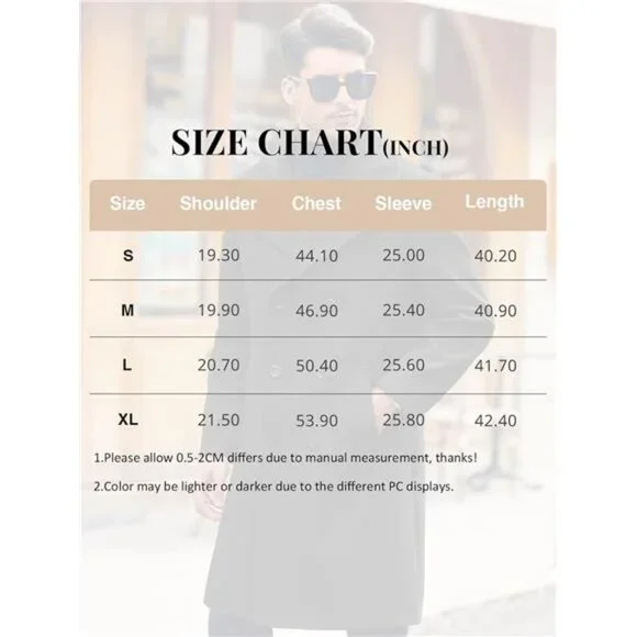 Men's Double Breasted Trench Coat Casual Lapel Collar Winter Long Overcoat